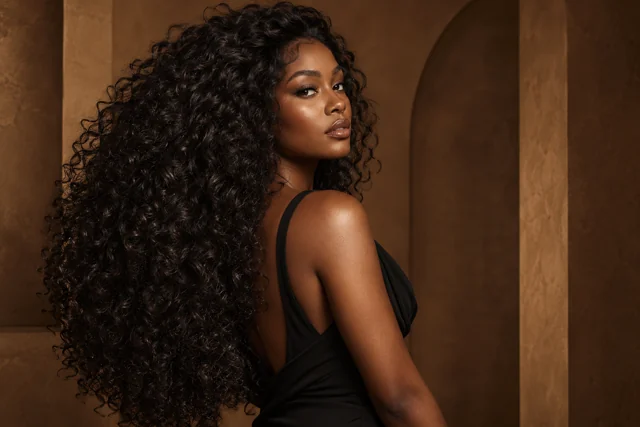 Original AI editorial model with voluminous curls
